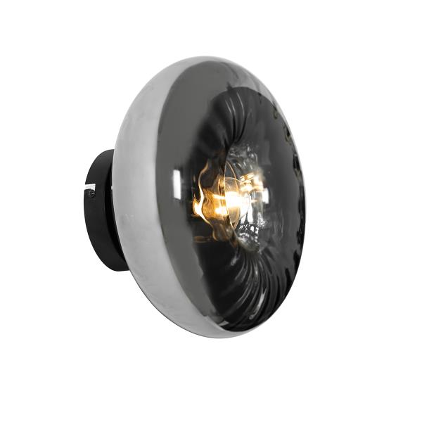 Art Deco nástěnná lampa černá s kouřovým sklem - Ayesha