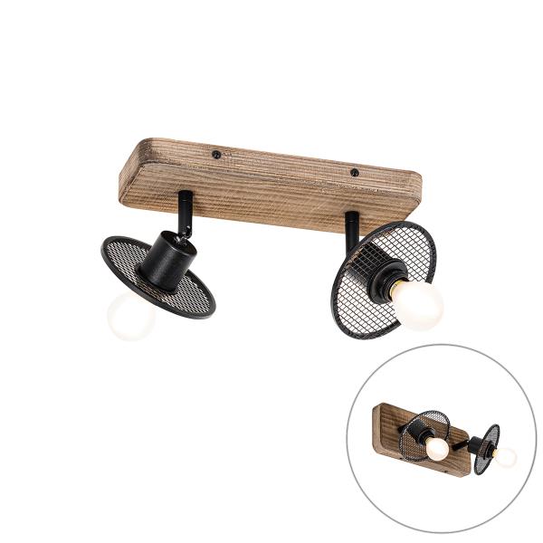 Průmyslové stropní bodové světlo černé se dřevem 2-světlo - Jasmine