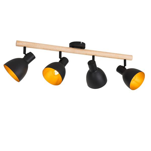 Rustikální bodové svítidlo černé se dřevem 4-světlo - Flint