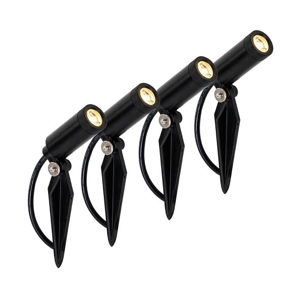 Sada 4 černých bodových světel s hrotem včetně LED IP65 solárních dobíjecích - Garly