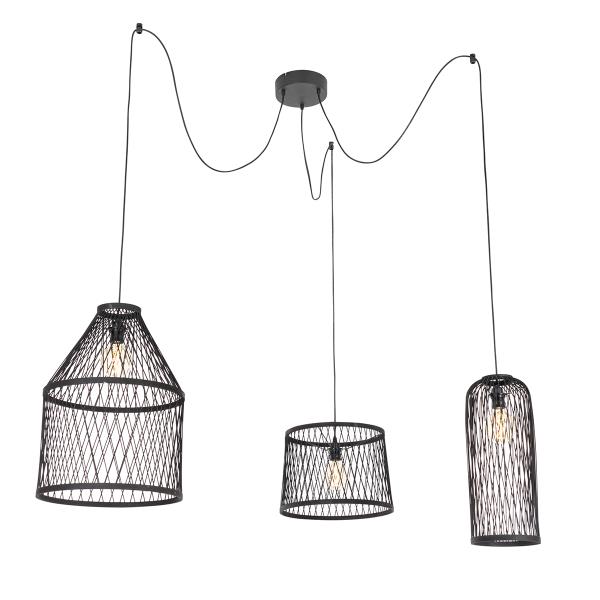 Rustikální venkovní závěsné svítidlo černé ratanové 3-světlo - Calamus