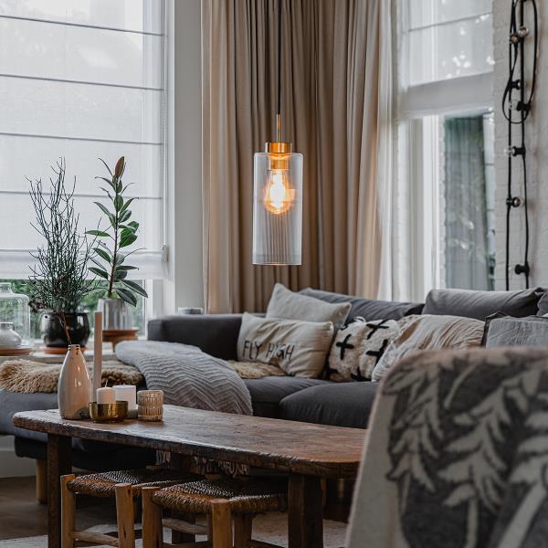 Art Deco závěsné svítidlo zlaté se sklem - Laura