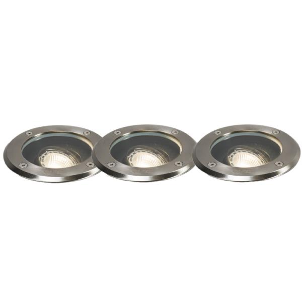 Sada 3 venkovních bodových světel do země ocel nastavitelné IP65 - Delux