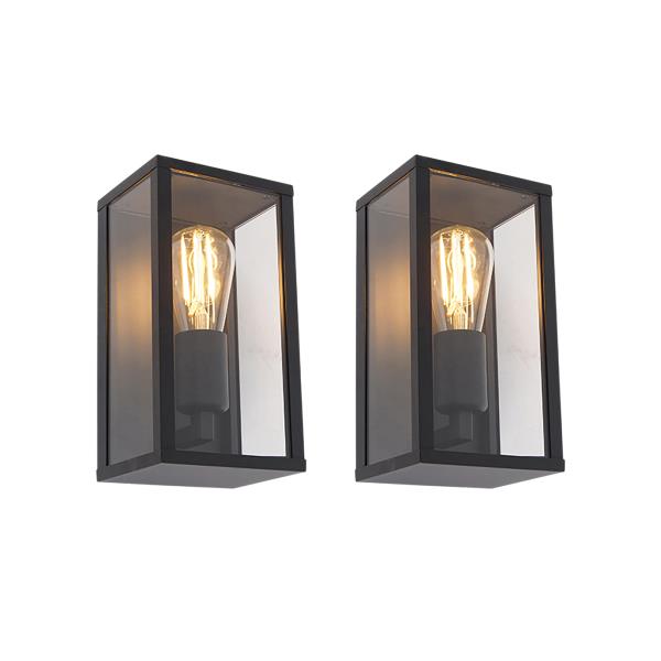 Sada 2 průmyslových nástěnných svítidel černých 26 cm IP44 - Charlois