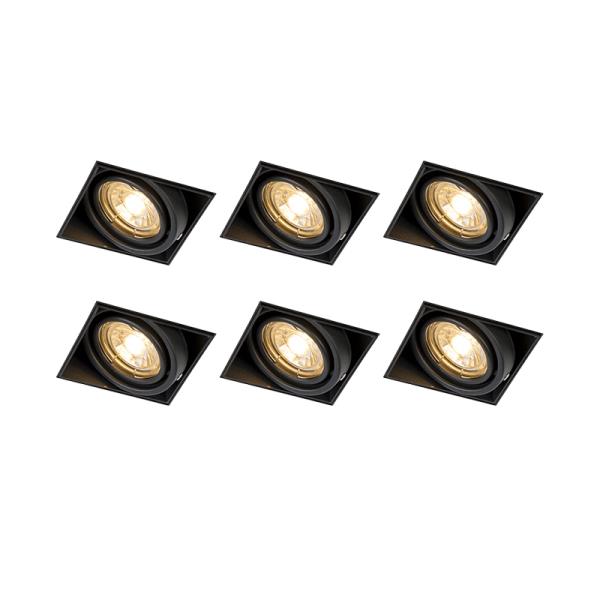 Sada 6 zapuštěných bodových světel černých GU10 sklopné bez rámu - Oneon