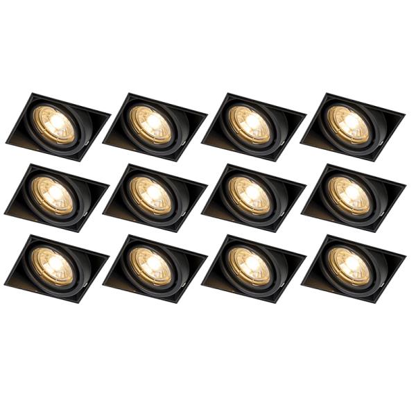 Sada 12 zapuštěných bodových světel černých GU10 s možností naklápění bez rámu - Oneon