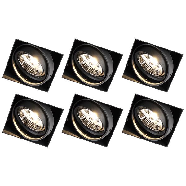 Sada 6 zapuštěných bodových světel černých GU10 AR70 bez rámečku - Oneon