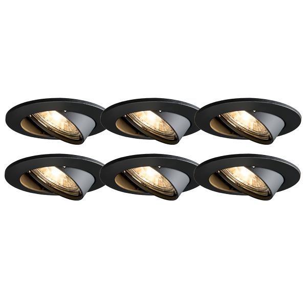 Sada 6 moderních zapuštěných bodových světel černých otočných - Edu
