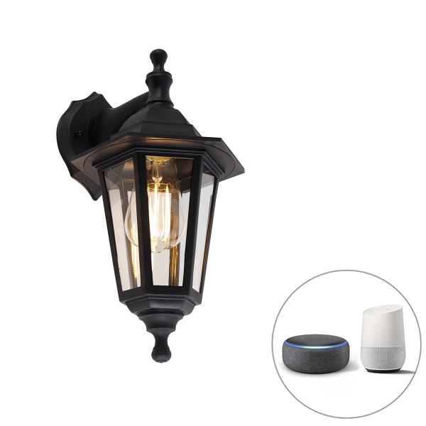 Chytrá venkovní nástěnná lampa černá IP44 vč. Wifi ST64 - New Haven