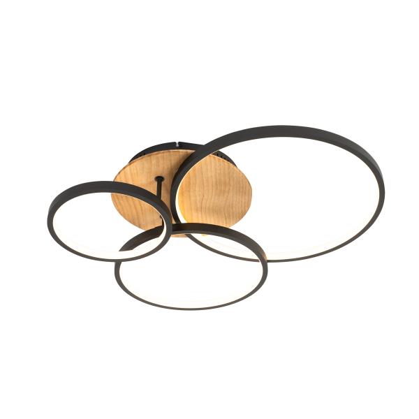 Stropní svítidlo černé se dřevem vč. LED 3-stupňové stmívatelné 3-světlo - Alec