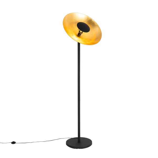 Průmyslová stojací lampa černá se zlatým interiérem 60 cm - Magnax