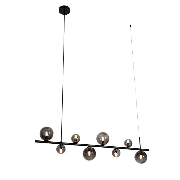 Závěsné svítidlo černé s kouřovým sklem obdélníkové 8-světlo - Monaco