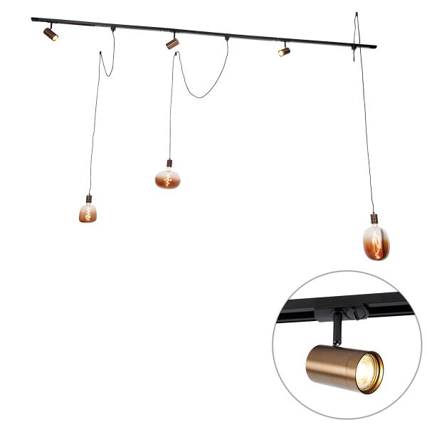 1-fázový kolejnicový systém se 3 reflektory a závěsnými lampami tmavě bronzový - Cavalux Jeana