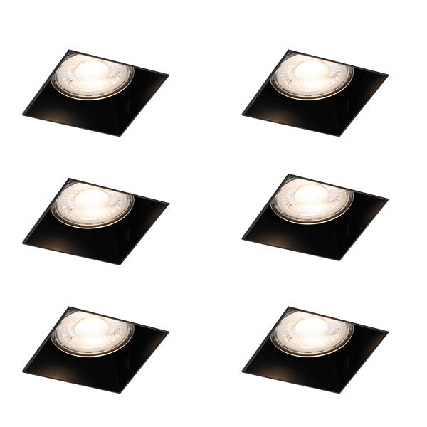 Sada 6 vestavných bodových svítidel černých GU10 50 mm bez rámečku - Oneon