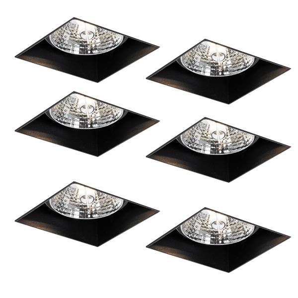 Sada 6 černých zapuštěných bodových svítidel GU10 70 mm bez rámečku - Oneon