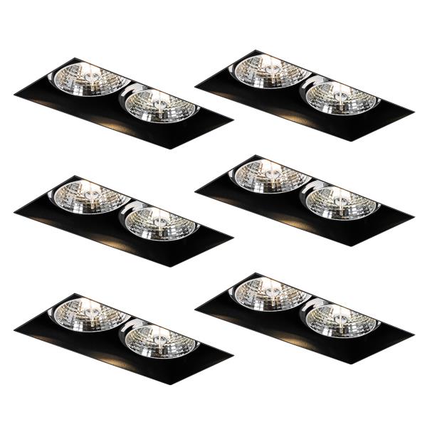 Sada 6 vestavných bodových svítidel černých GU10 70 mm 2-světlo bez rámečku - Oneon