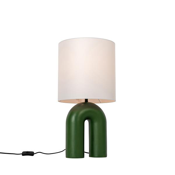 Designová stolní lampa zelená s bílým lněným stínítkem - Lotti