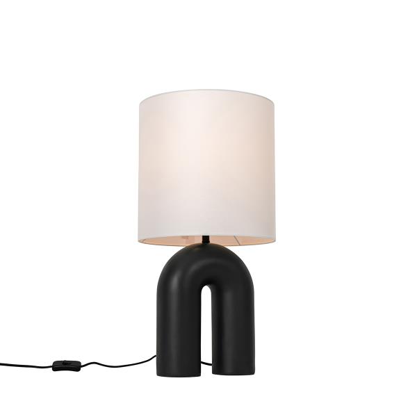 Designová stolní lampa černá s bílým lněným stínítkem - Lotti