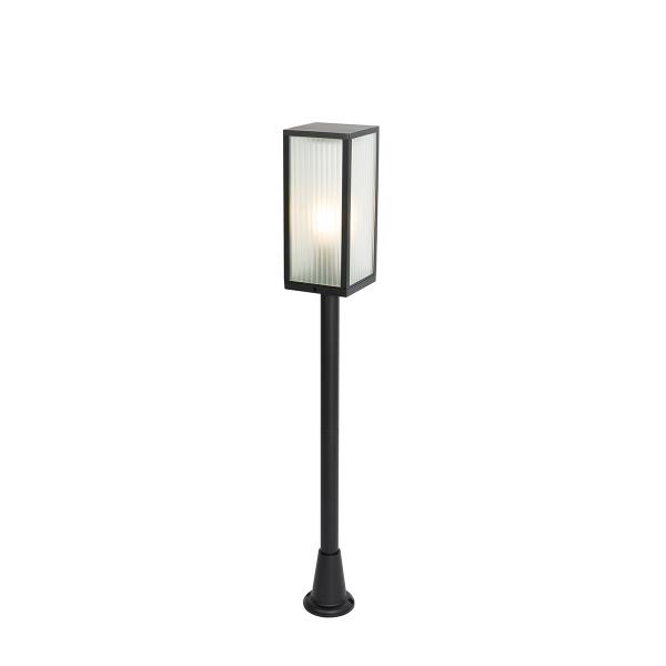 Venkovní stojací lampa černá s žebrovaným sklem 100 cm IP44 - Charlois Ribbed