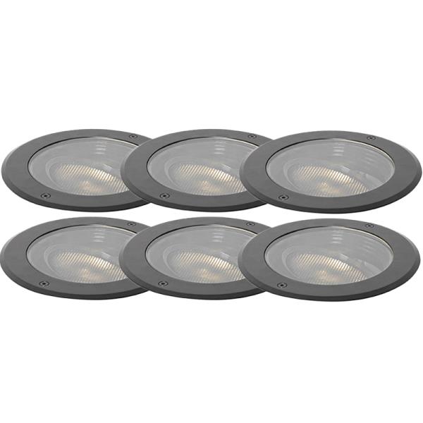 Set van 6 dimbare buiten grondspots zwart IP65 incl LED - Delux Honey