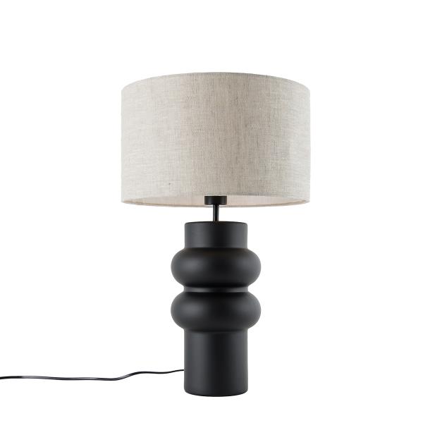 Designová stolní lampa černá stkaným stínítkem světle šedá 35 cm - Alisia