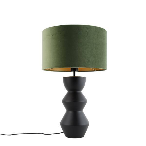 Designová stolní lampa černá ssametovým stínítkem zelená se zlatem 35 cm - Alisia