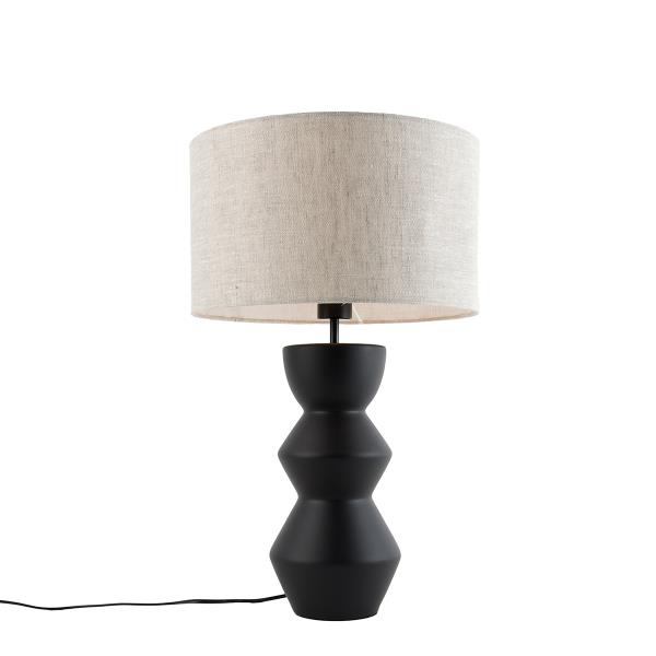 Designová stolní lampa černá sabajurem ze světlé látky 35 cm - Alisia