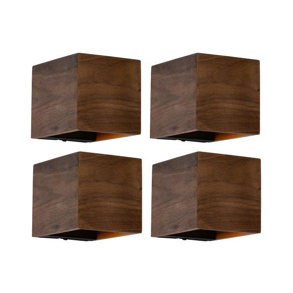 Sada 4 chytrých nástěnných lamp z ořechového dřeva vč. WiFi G9 - Transfer