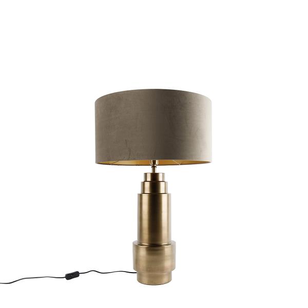 Stolní lampa bronzová ssametovým stínítkem taupe se zlatem 50 cm - Bruut