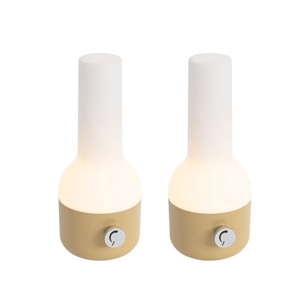 Sada 2 venkovních stolních lamp zlatých s bílou, včetně dobíjecích LED - Haard