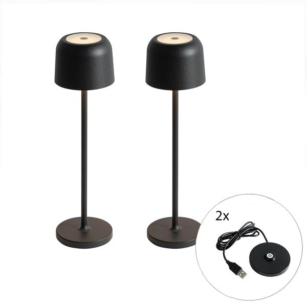 Sada 2 stolních lamp hub černých vč. nabíjecí stanice - Raika