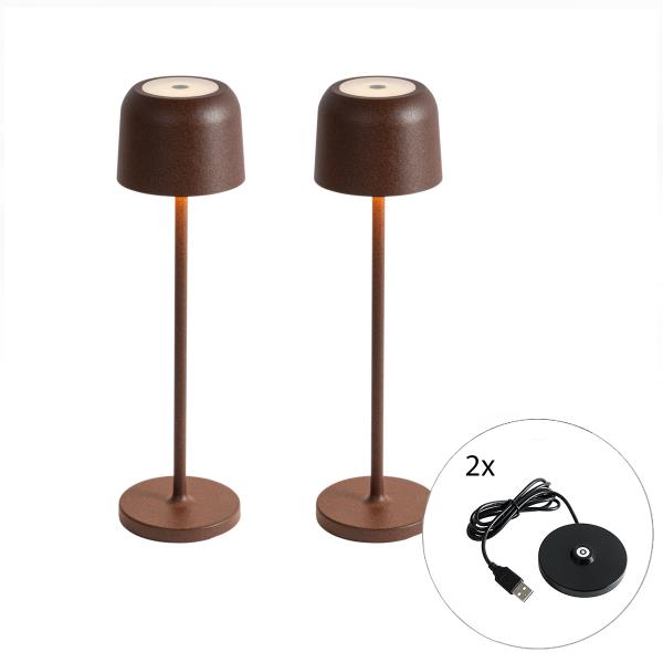Sada 2 stolních lamp houba rezavě hnědá vč. nabíjecí stanice - Raika