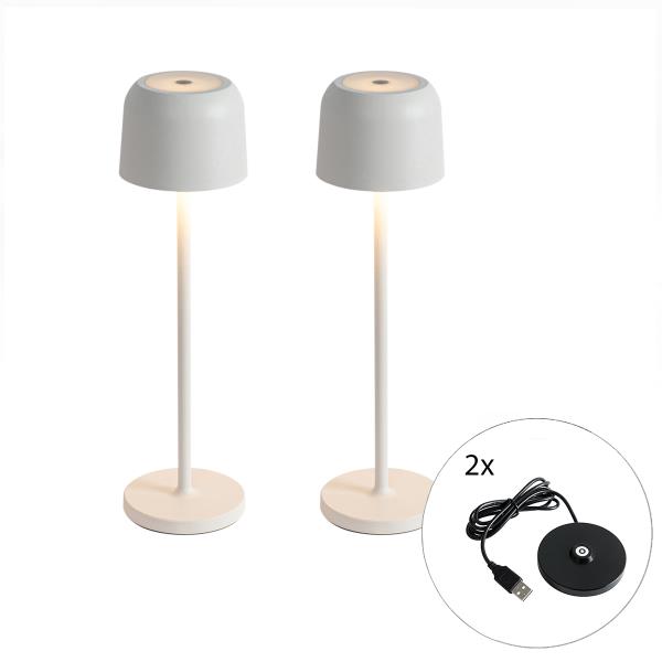 Sada 2 stolních lamp houba mléčně bílá vč. nabíjecí stanice - Raika