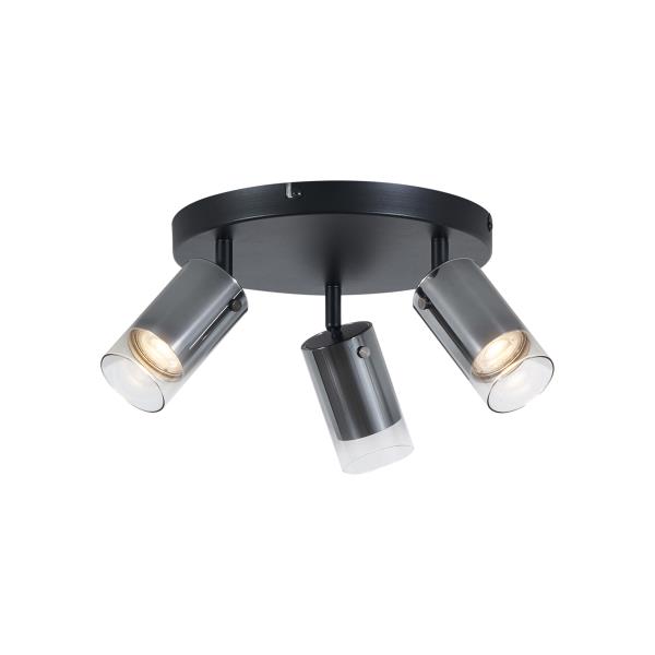 Stropní bodové svítidlo Gunmetal kulaté 3-světelné otočné a nastavitelné - Drain