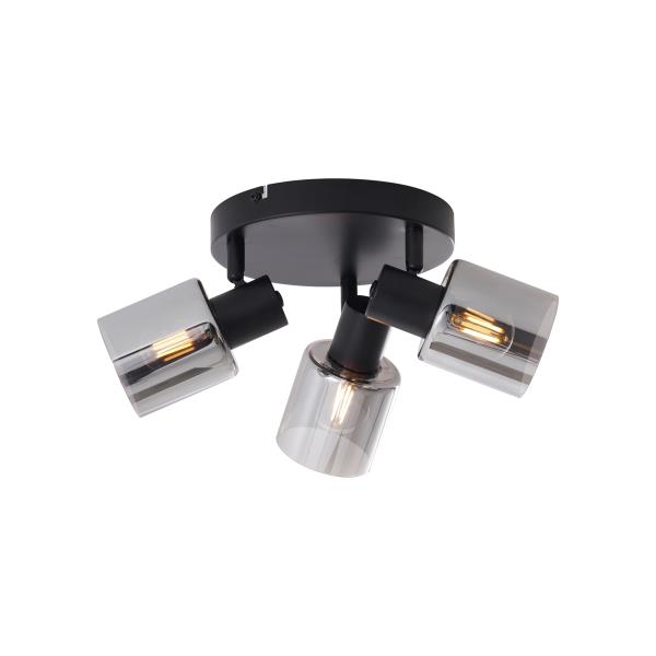 Moderní stropní svítidlo černé s kulatým kouřovým sklem 3-světlo - Cilin