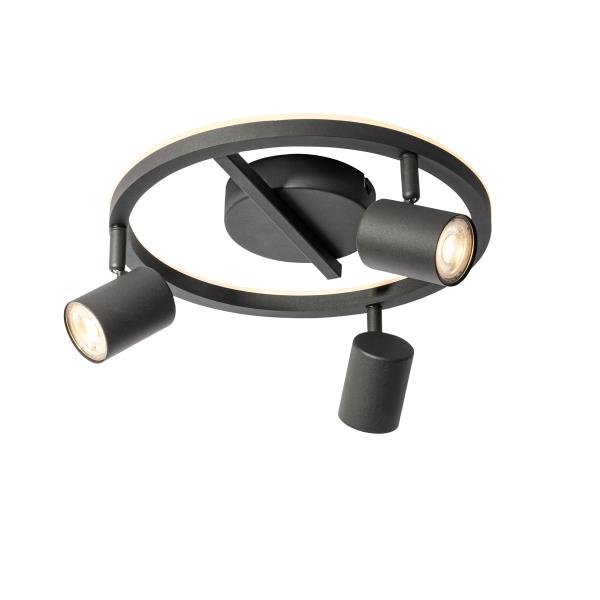 Stropní bodové svítidlo černé GU10 50mm 3-světelné kulaté vč. podsvícení - Back Up