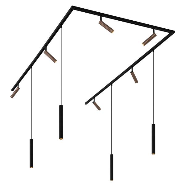 Moderní kolejnicový systém se 6 reflektory a 4 závěsnými světly tmavě bronzový 1-fázový - Slimline Uzzy Keno