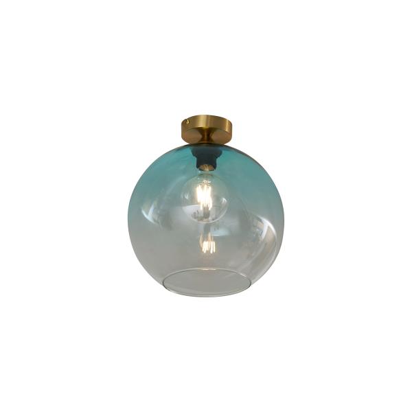 Art Deco stropní svítidlo mosazné s modrým sklem - Sandra