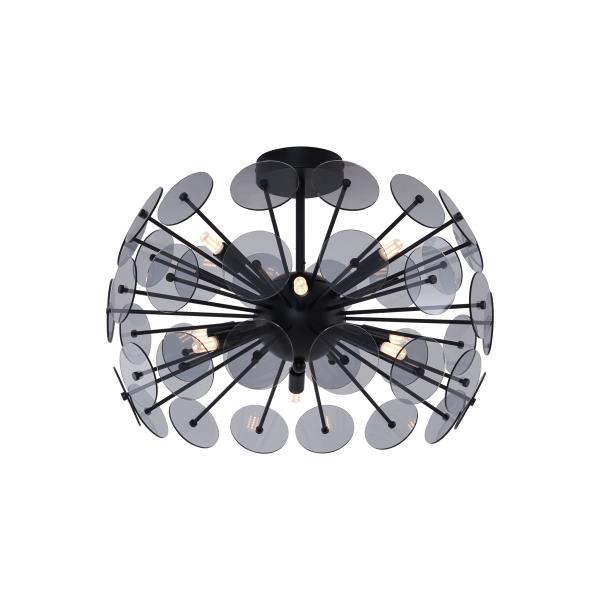 Art Deco stropní svítidlo černé s kouřovým sklem - Atomic