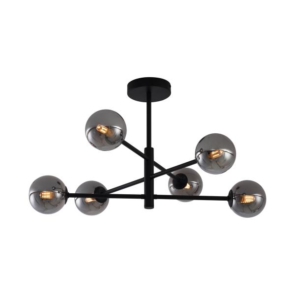 Moderní stropní svítidlo černé s kouřovým sklem, 6 světel – Ryan