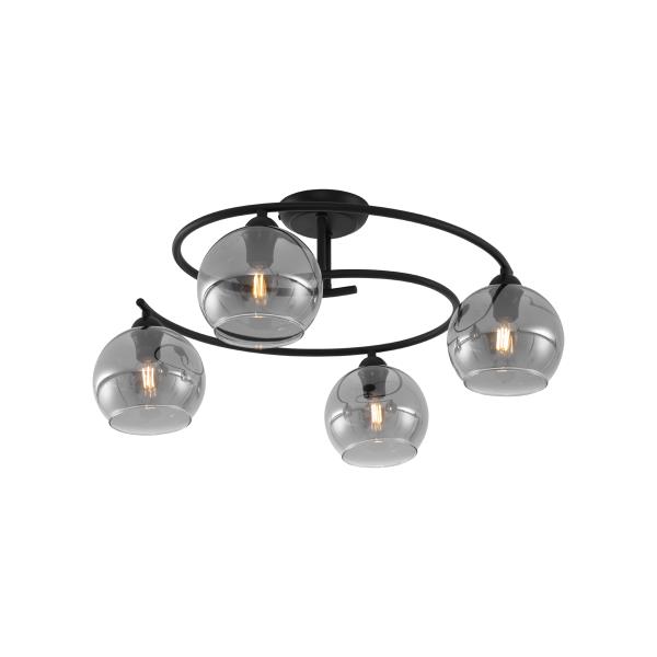 Moderní stropní svítidlo černé se 4 kouřovými skleněnými světly - Alanis