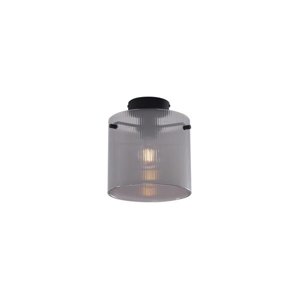 Art Deco stropní svítidlo černé s kouřovým sklem - Laura