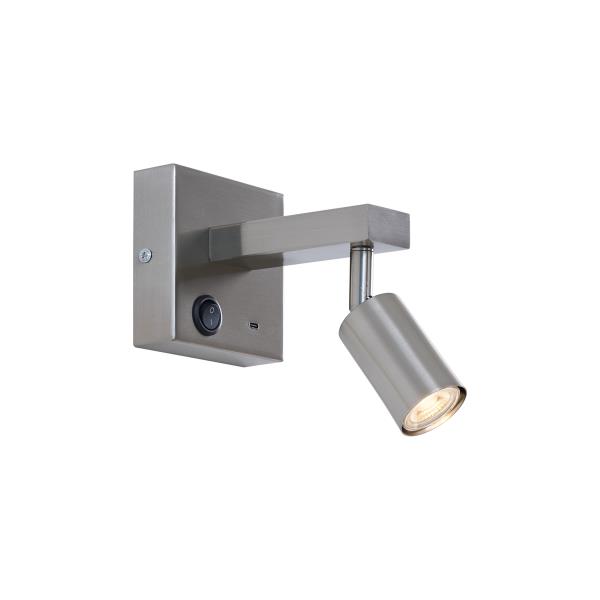 Moderní ocelová nástěnná lampa s USB-C, naklápěcí - Rex