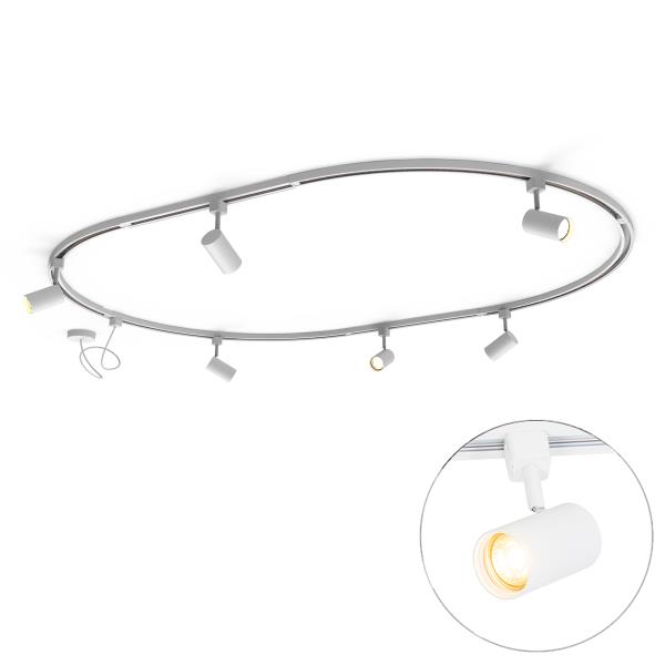 Moderní kolejnicový systém s 6 reflektory bílý 1-fázový oválný 100cm - Iconic Jeana