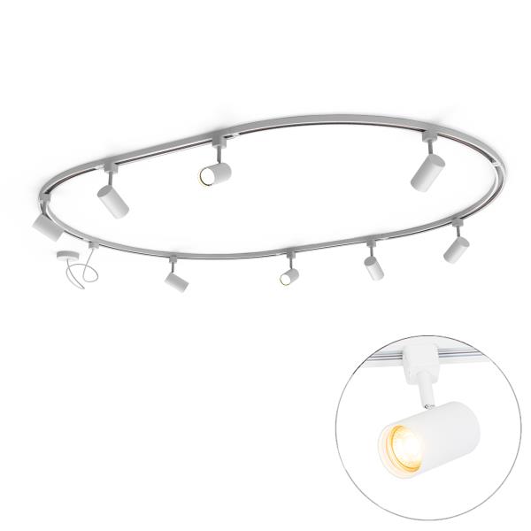 Moderní kolejnicový systém s 8 reflektory bílý 1-fázový oválný 200 cm - Iconic Jeana