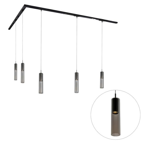 Moderní kolejnicový systém s 5 černými závěsnými světly 1-fázový - Iconic Lloyd