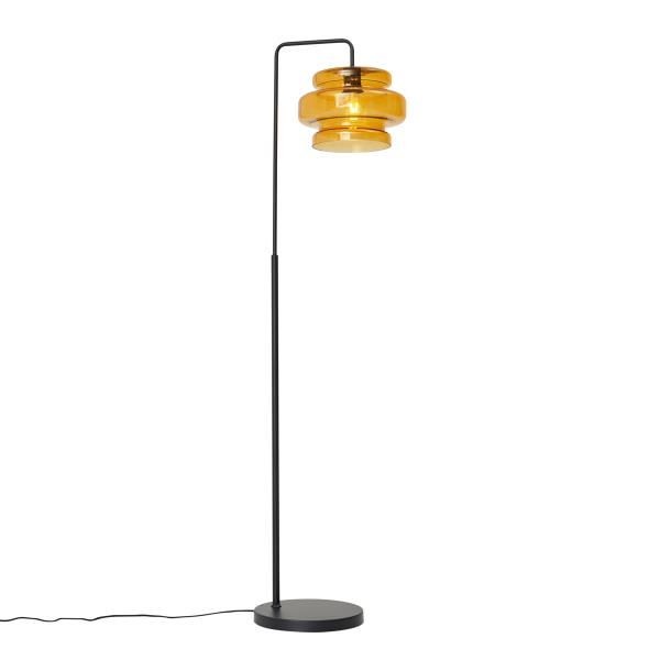 Retro stojací lampa černá s oranžovým sklem - Denise