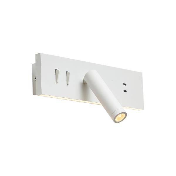 Moderní bílá nastavitelná nástěnná lampa s USB-C vč. LED - Modric