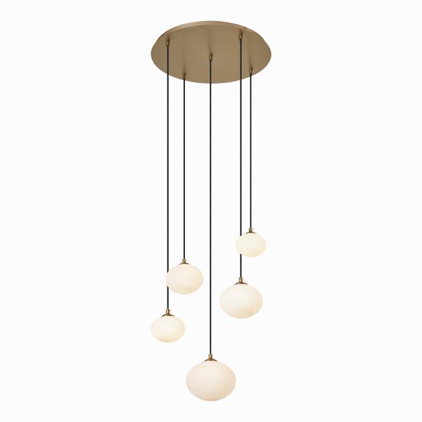 Závěsné svítidlo Art Deco zlaté s opálovým sklem 5-světelné - Yani