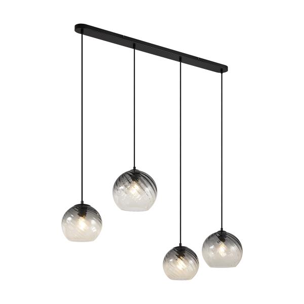 Závěsné svítidlo Art Deco černé s obdélníkovým kouřovým sklem 4-světla - Bao